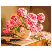 Картина по номерам BrushMe Пионы в уютном интерьере 50 x 40 см/ Горизонтальная