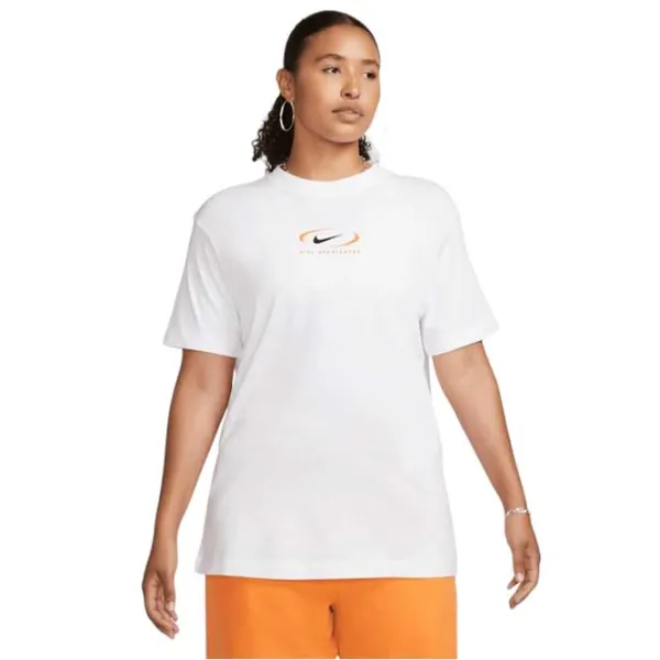 Футболка для женщин Nike Nsw Tee Bf Prnt Swsh Хлопок/ Белый photo 1