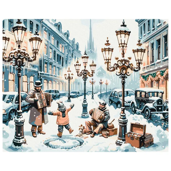 Картина по номерам BrushMe Однажды на заснеженной улице 50 x 40 см/ Горизонтальная photo 1