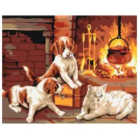 Картина по номерам BrushMe Домашние любимцы у камина 50 x 40 см/ Горизонтальная