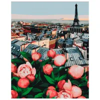 Картина по номерам BrushMe Пионы с видом на Париж 50 x 40 см/ Вертикальная
