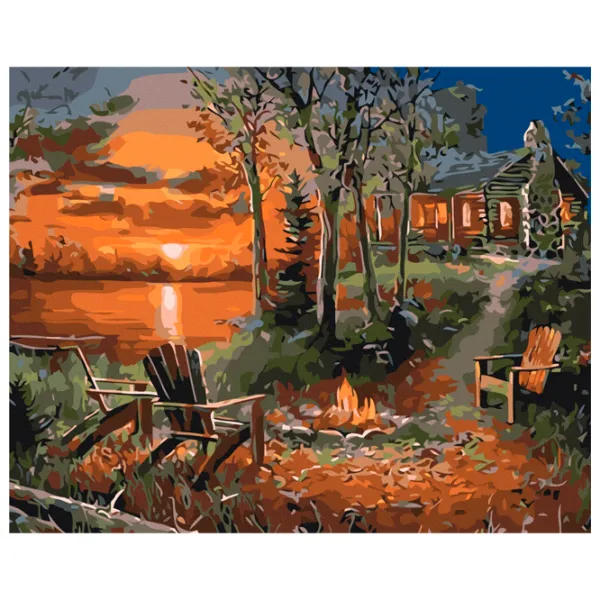 Pictură pe numere BrushMe Casa de pe malul lacului 50 x 40 cm/ Orizontală photo 1