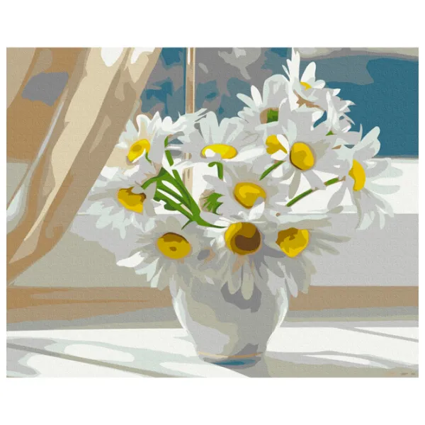 Pictură pe numere BrushMe Margarete într-o vază albă, pe fereastră 50 x 40 cm/ Orizontală photo 1