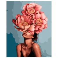 Pictură pe numere BrushMe Fată în bujori înfloriți 50 x 40 cm/ Verticală