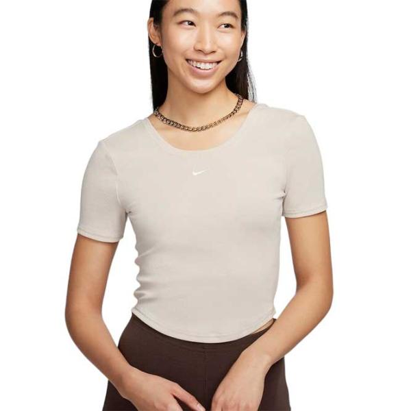 Tricou pentru femei Nike Nsw Nk Chll Knt Mrib Ss Top 100% bumbac/ Beige photo 1
