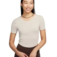Tricou pentru femei Nike Nsw Nk Chll Knt Mrib Ss Top 100% bumbac/ Beige
