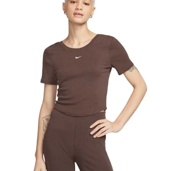 Футболка для женщин Nike Nsw Nk Chll Knt Mrib Ss Top 100% хлопок/ Коричневый photo 1