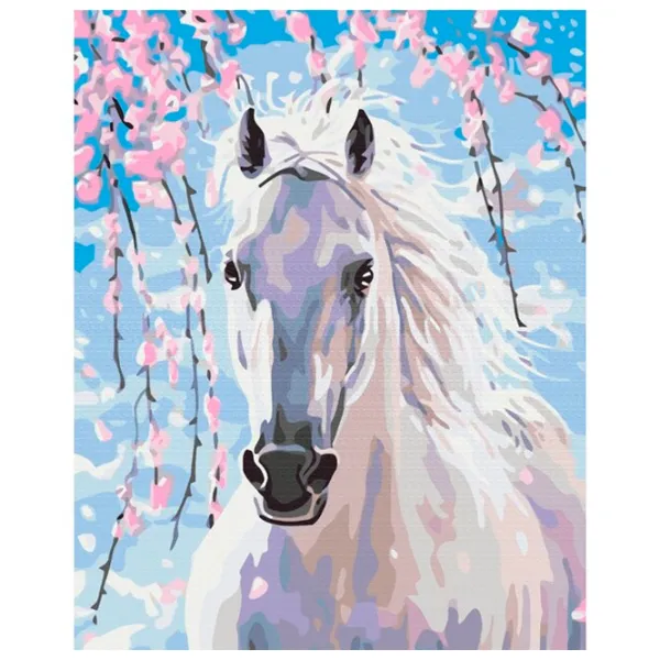 Pictură pe numere BrushMe Cal în flori de sakura 50 x 40 cm/ Verticală photo 1
