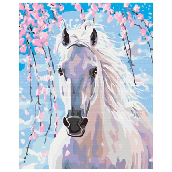 Pictură pe numere BrushMe Cal în flori de sakura 50 x 40 cm/ Verticală photo 1