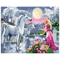 Картина по номерам BrushMe Принцесса и единороги BS25996FC 50 x 40 см / Горизонтальная