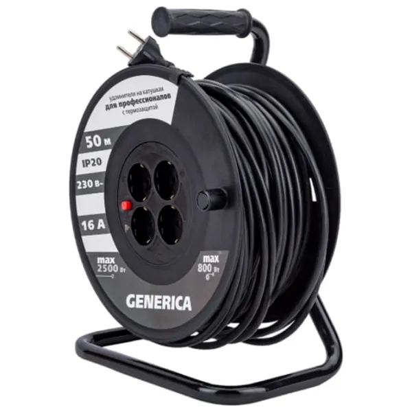 Удлинитель на катушке Generica WKP20-16-04-20-G 20 м Черный photo 1