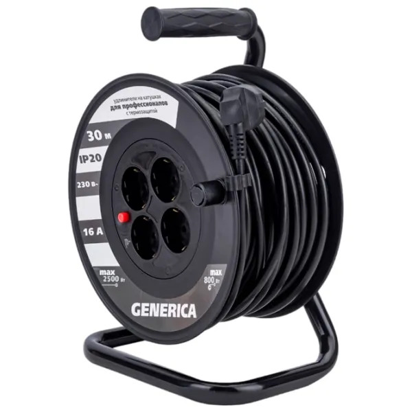 Удлинитель на катушке Generica WKP20-16-04-30-G 30 м Черный photo 1