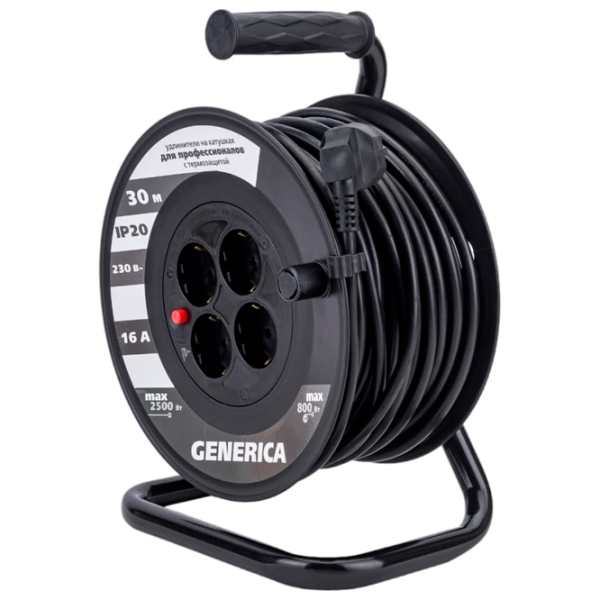 Удлинитель на катушке Generica WKP20-16-04-30-G 30 м Черный photo 1