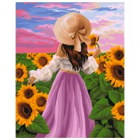 Pictură pe numere BrushMe Doamnă în câmpie cu floarea soarelui BS51571FC 50 x 40 cm/ Verticală