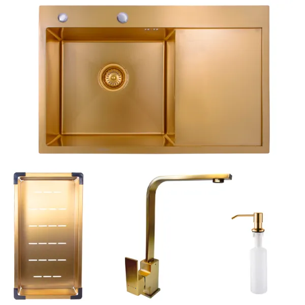 Chiuvetă SanDonna HD7850 + Baterie 78 x 50 / Oțel inoxidabil / Gold photo 1
