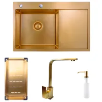 Chiuvetă SanDonna HD7850 + Baterie 78 x 50 / Oțel inoxidabil / Gold