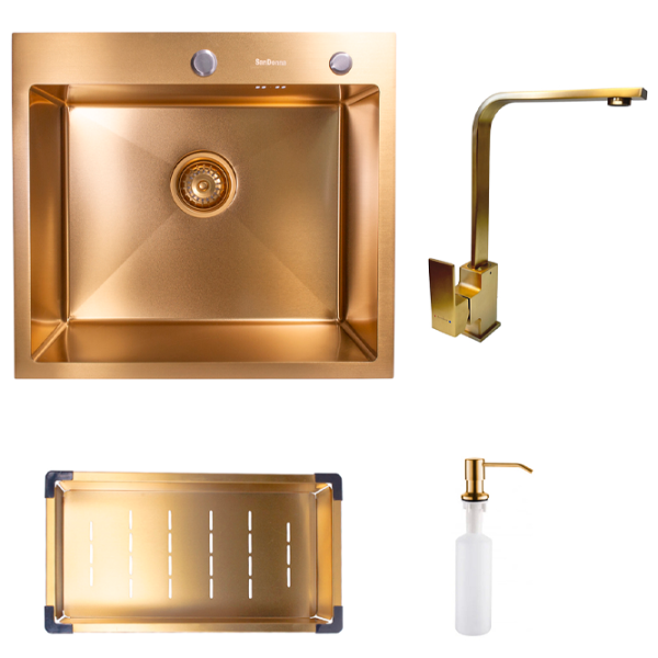 Chiuvetă SanDonna HD5550 + Baterie 55 x 50 / Oțel inoxidabil / Gold photo 1 Chiuvetă SanDonna HD5550 + Baterie 55 x 50 / Oțel inoxidabil / Gold photo 1