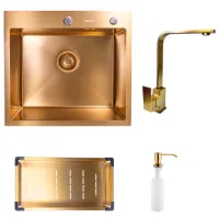 Chiuvetă SanDonna HD5550 + Baterie 55 x 50 / Oțel inoxidabil / Gold
