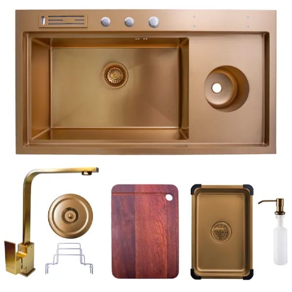 Chiuvetă SanDonna HD9250 + Baterie 92 x 50 / Oțel inoxidabil / Gold photo 1