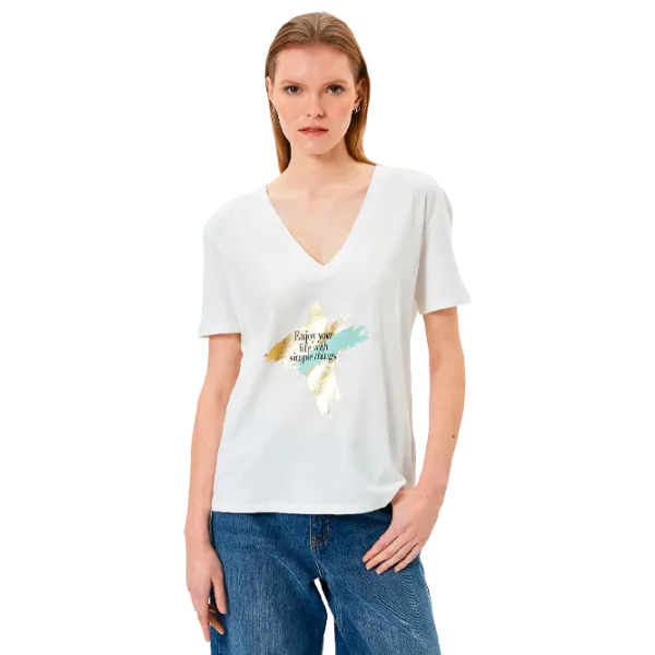 Tricou pentru femei Koton 4SAK50368EK 100% bumbac/ White photo 1