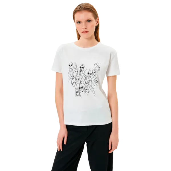 Tricou pentru femei Koton 4SAK50395EK 100% bumbac/ White photo 1 Tricou pentru femei Koton 4SAK50395EK 100% bumbac/ White photo 1