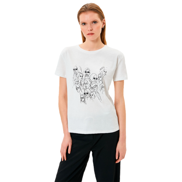 Tricou pentru femei Koton 4SAK50395EK 100% bumbac/ White photo 1 Tricou pentru femei Koton 4SAK50395EK 100% bumbac/ White photo 1