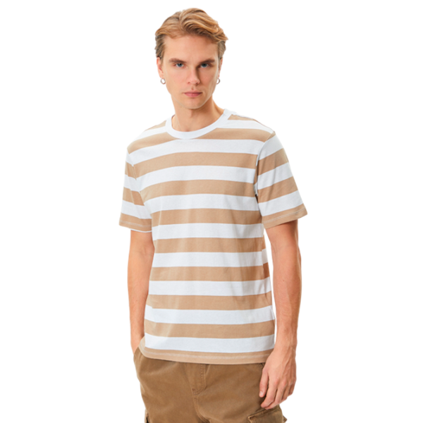 Tricou pentru bărbați Koton 4SAM10302HK 100% bumbac/ Beige Stripe photo 1