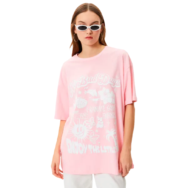 Tricou pentru femei Koton 4SAL10034IK 100% bumbac/ Pink photo 1 Tricou pentru femei Koton 4SAL10034IK 100% bumbac/ Pink photo 1