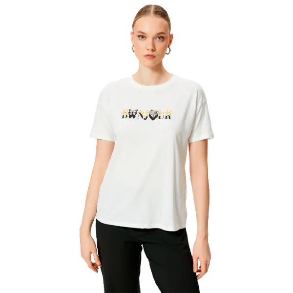 Tricou pentru femei Koton 4SAK50169EK 100% bumbac/ White photo 1 Tricou pentru femei Koton 4SAK50169EK 100% bumbac/ White photo 1