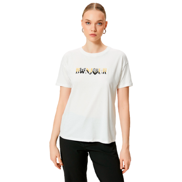 Tricou pentru femei Koton 4SAK50169EK 100% bumbac/ White photo 1 Tricou pentru femei Koton 4SAK50169EK 100% bumbac/ White photo 1