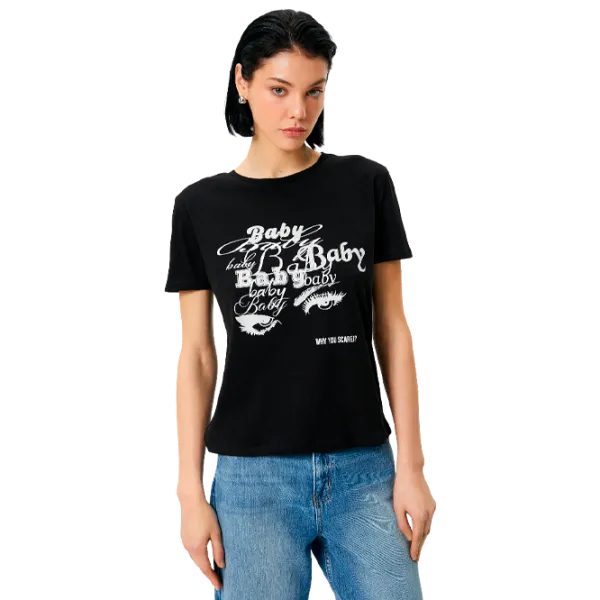 Tricou pentru femei Koton 4SAK50392EK 100% bumbac/ Black photo 1