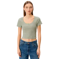 Tricou pentru femei Koton 4SAL10229IK 97% Bumbac/ Khaki