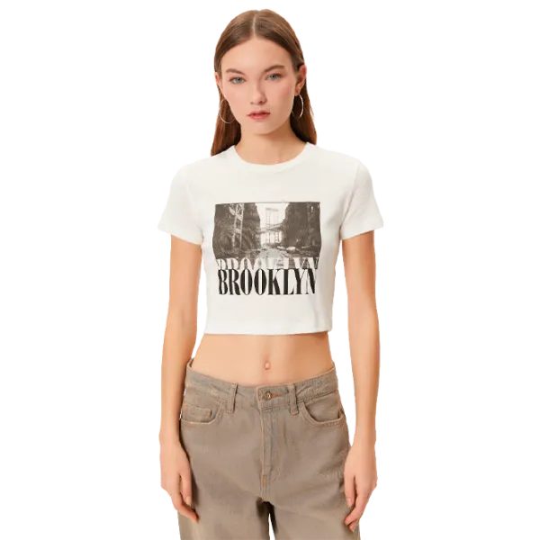 Футболка для женщин Koton 4SAL10007IK 100% хлопок/ Бежевый photo 1 Футболка для женщин Koton 4SAL10007IK 100% хлопок/ Бежевый photo 1