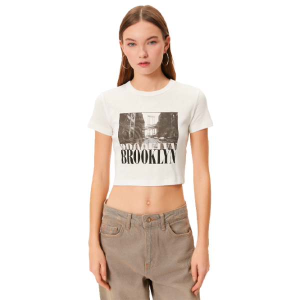 Футболка для женщин Koton 4SAL10007IK 100% хлопок/ Бежевый photo 1 Футболка для женщин Koton 4SAL10007IK 100% хлопок/ Бежевый photo 1