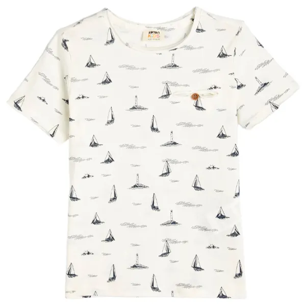 Tricou pentru băieți Koton 4SKB10172TK 128 / Ecru photo 1