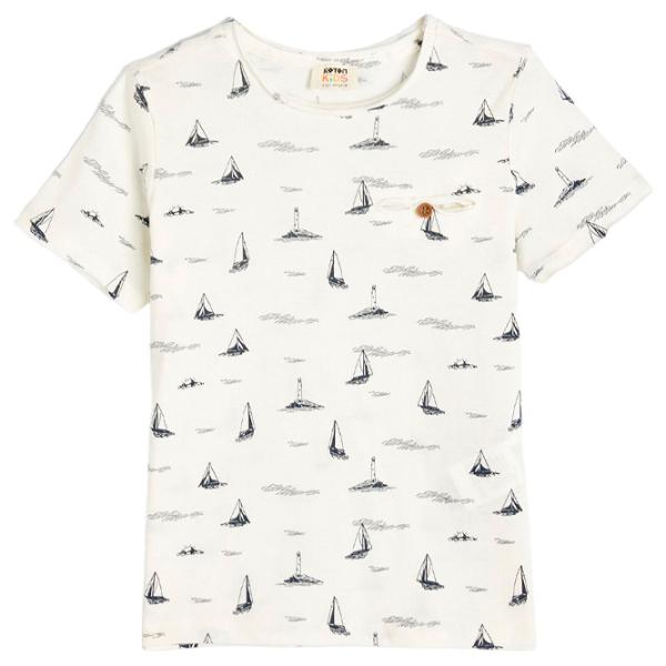 Tricou pentru băieți Koton 4SKB10172TK 128 / Ecru photo 1