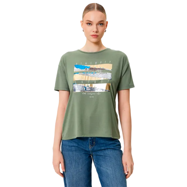 Tricou pentru femei Koton 4SAK50109EK 35% viscoză/ Khaki photo 1