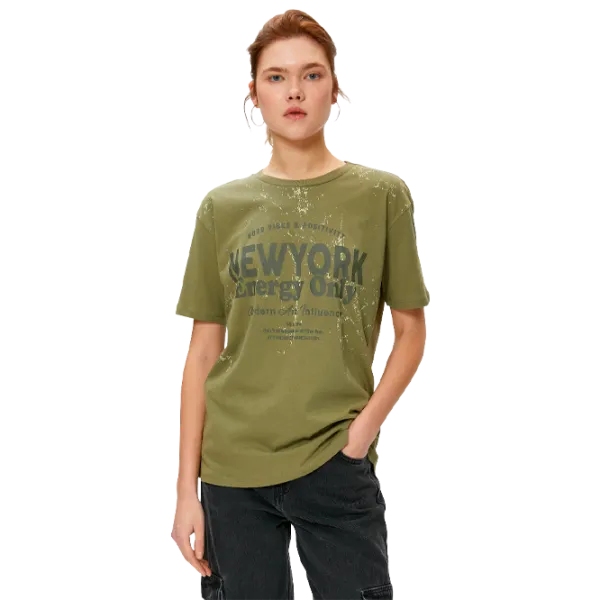 Tricou pentru femei Koton 4SAL10096IK 100% bumbac/ Khaki photo 1 Tricou pentru femei Koton 4SAL10096IK 100% bumbac/ Khaki photo 1