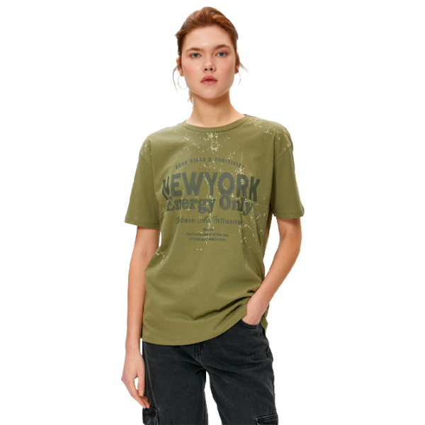 Tricou pentru femei Koton 4SAL10096IK 100% bumbac/ Khaki photo 1 Tricou pentru femei Koton 4SAL10096IK 100% bumbac/ Khaki photo 1