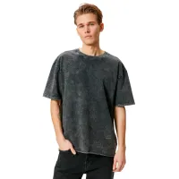 Tricou pentru bărbați Koton 4SAM10314HK 100% bumbac/ Antracit