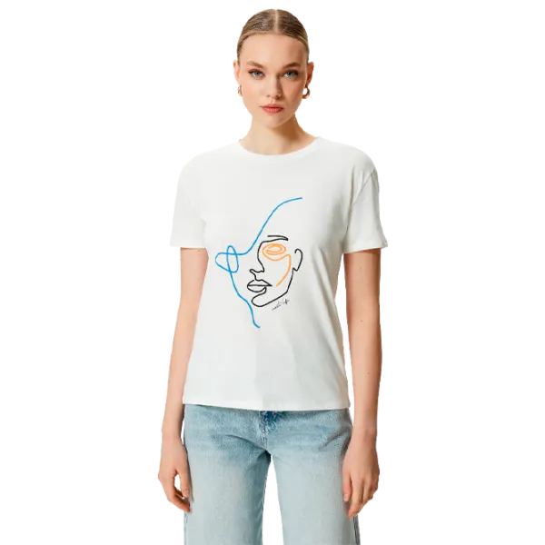 Tricou pentru femei Koton 4SAK50389EK 100% bumbac/ White photo 1 Tricou pentru femei Koton 4SAK50389EK 100% bumbac/ White photo 1