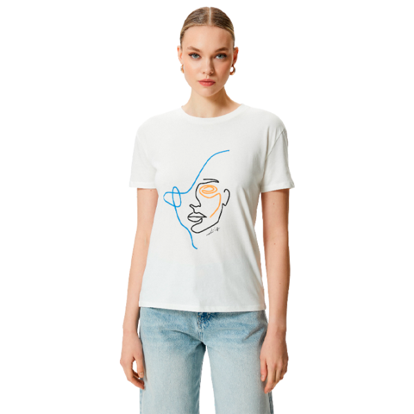 Tricou pentru femei Koton 4SAK50389EK 100% bumbac/ White photo 1 Tricou pentru femei Koton 4SAK50389EK 100% bumbac/ White photo 1