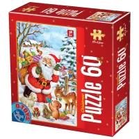 Пазл 2D D-TOYS Дед Мороз с игрушками и животными 5+/ Количество деталей: 60