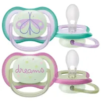 Suzetă cu tetina ortodontică Philips Avent Ultra Air Night SCF376/ 19 Pentru fetițe/ 0 luni - 6 luni/ Silicon/ Multicolor