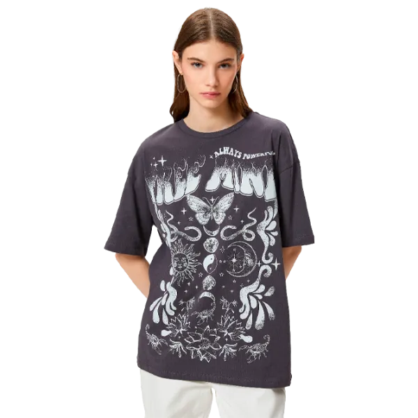 Футболка для женщин Koton 4SAL10018IK 100% хлопок/ Антрацит photo 1