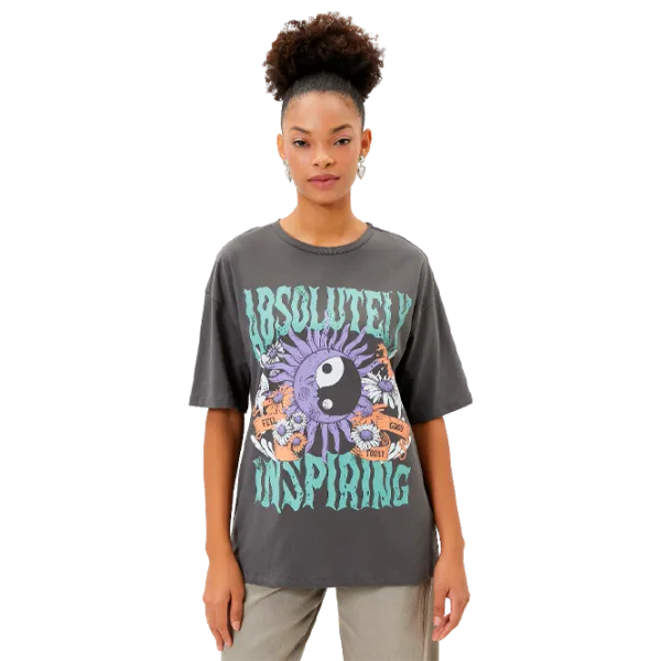 Tricou pentru femei Koton 4SAL10014IK 100% bumbac/ Anthracite photo 1