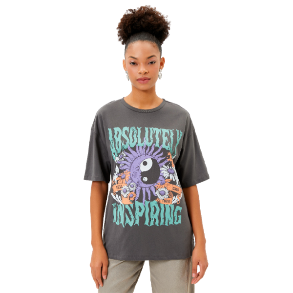 Tricou pentru femei Koton 4SAL10014IK 100% bumbac/ Anthracite photo 1