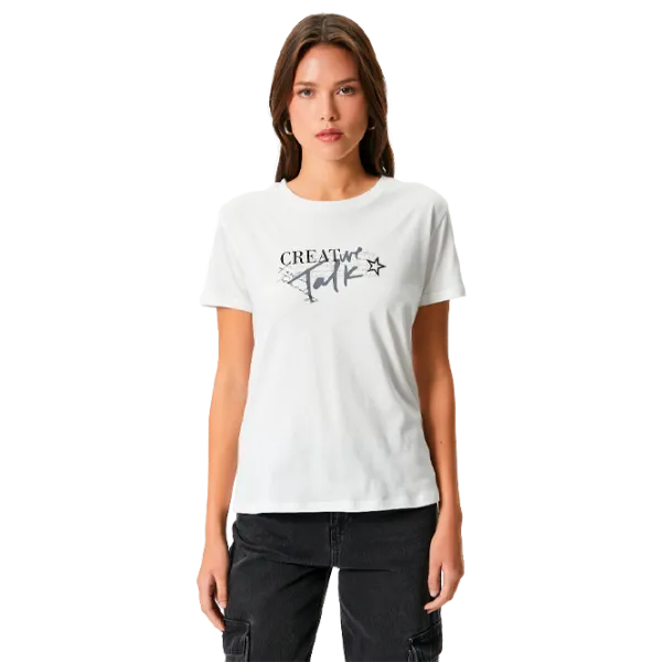 Tricou pentru femei Koton 4SAK50164EK 100% bumbac/ White photo 1 Tricou pentru femei Koton 4SAK50164EK 100% bumbac/ White photo 1