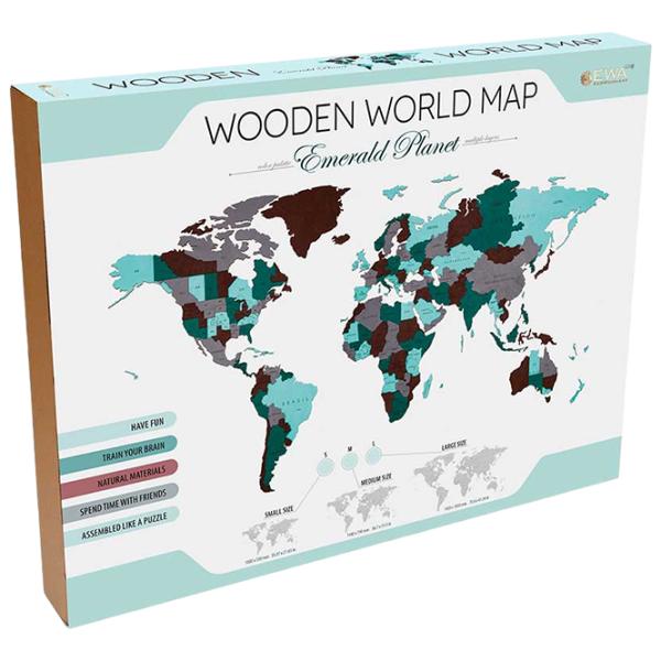 Пазл 2D Ewa Toys World Map M Emerald Planet 14+/ Количество деталей: 126 photo 1