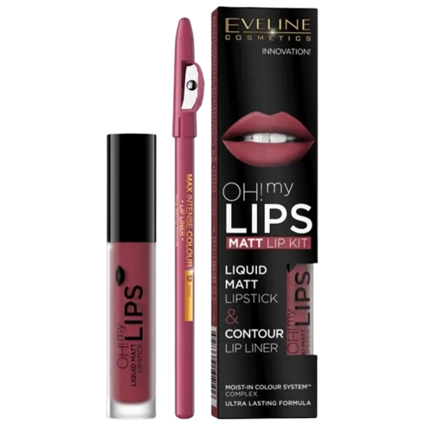 Губная помада Eveline Cosmetics Oh My Lips 4,5ml. +Creion p/ buze Max intens color Стик с апликатором/ Малиновыи photo 1